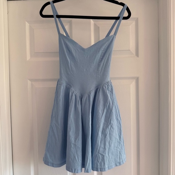 NWT HELLO MOLLY Sunbeam Warmth Light Blue Linen Mini Dress S 4 - Picture 8 of 11